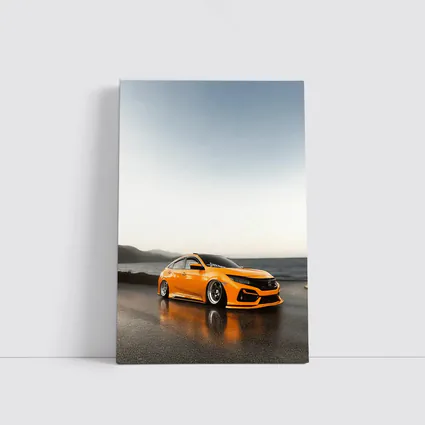 Honda Civic Stanced Orange Coastal Sunset Scene