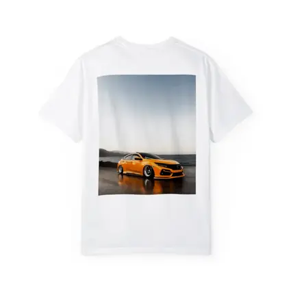 Honda Civic Stanced Orange Coastal Sunset Scene