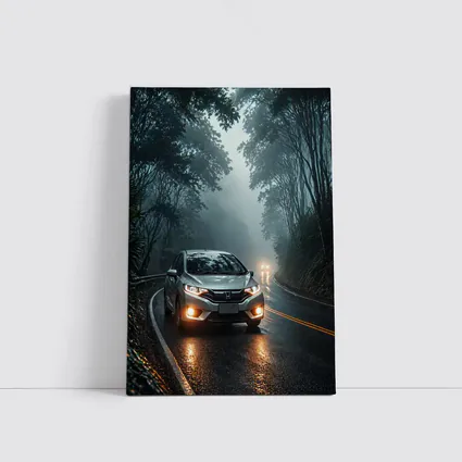 Honda Fit Driving Foggy Forest Mountain Road