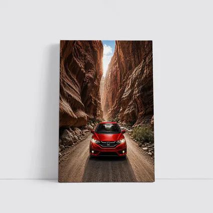 Honda Fit Red Car Canyon Road Drive