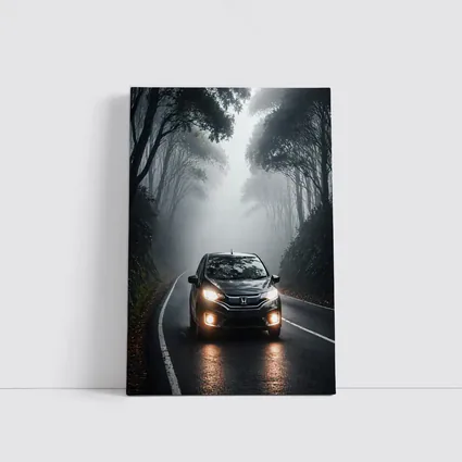 Honda Fit Driving Foggy Forest Road