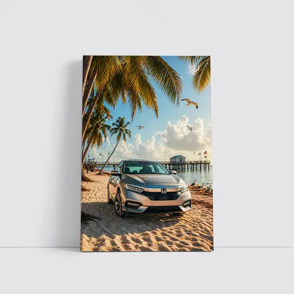 Honda Insight Parked on Tropical Sandy Beach