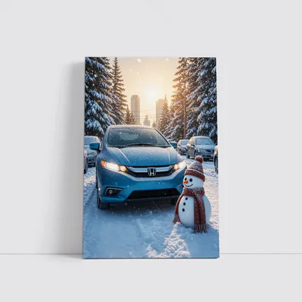 Honda Insight Blue Car Winter Snow Scene