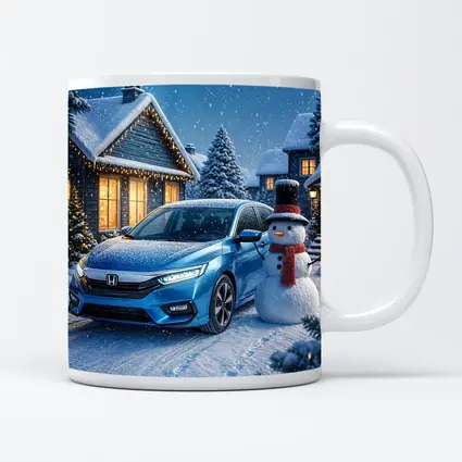 Honda Civic Blue Car Winter Snow Scene