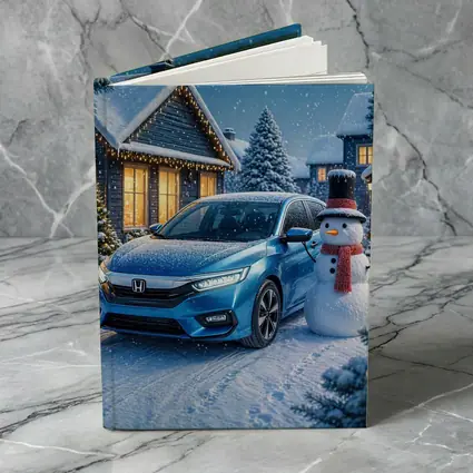 Honda Civic Blue Car Winter Snow Scene