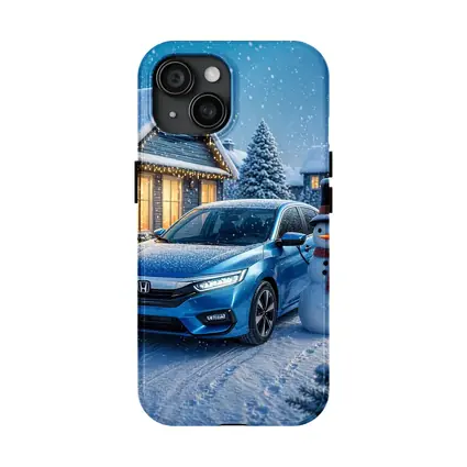 Honda Civic Blue Car Winter Snow Scene