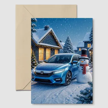 Honda Civic Blue Car Winter Snow Scene