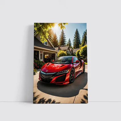 Honda NSX Red Supercar Suburban Driveway