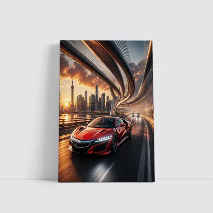 Honda NSX Red Supercar City Bridge Sunset