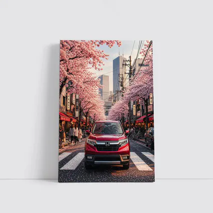 Honda Ridgeline Red Truck Tokyo Cherry Blossoms