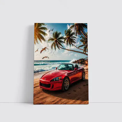 Red Honda S2000 Parked on Tropical Beach