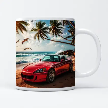 Red Honda S2000 Parked on Tropical Beach
