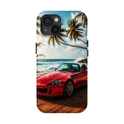 Red Honda S2000 Parked on Tropical Beach
