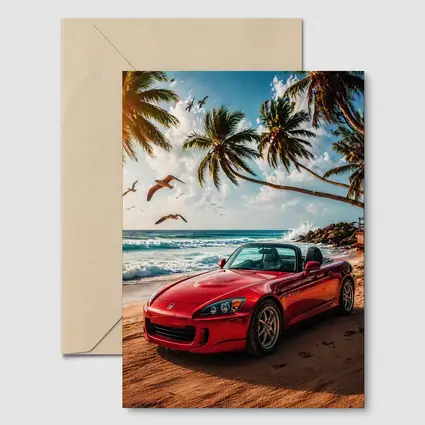 Red Honda S2000 Parked on Tropical Beach