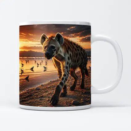 Spotted Hyena Walking Along Sunset Shore
