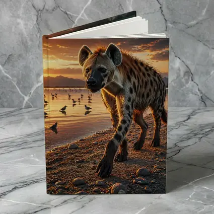 Spotted Hyena Walking Along Sunset Shore