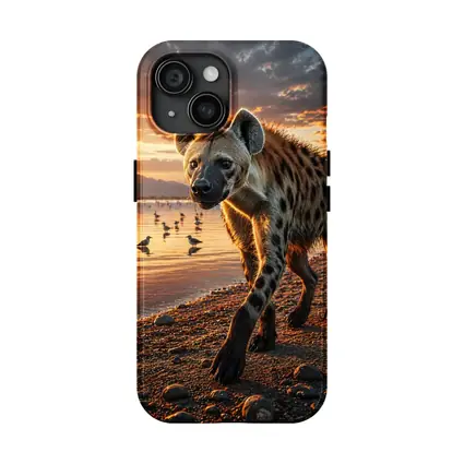 Spotted Hyena Walking Along Sunset Shore