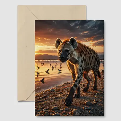 Spotted Hyena Walking Along Sunset Shore