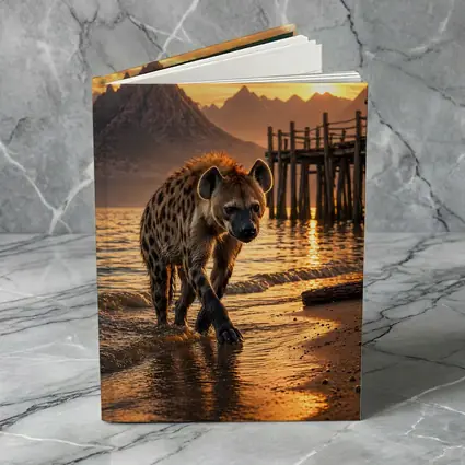 Spotted Hyena Walking Shore At Sunset