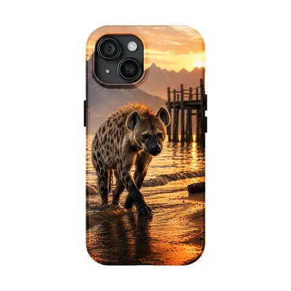 Spotted Hyena Walking Shore At Sunset