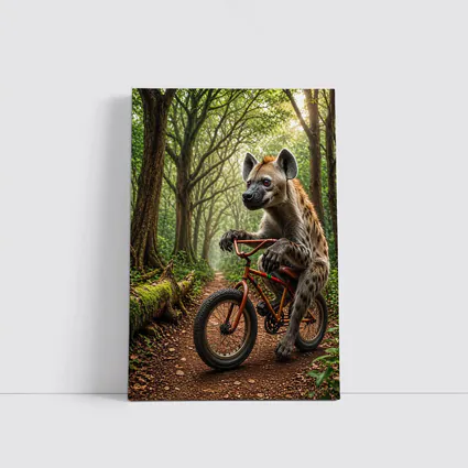 Hyena Riding Bicycle Through Forest Path