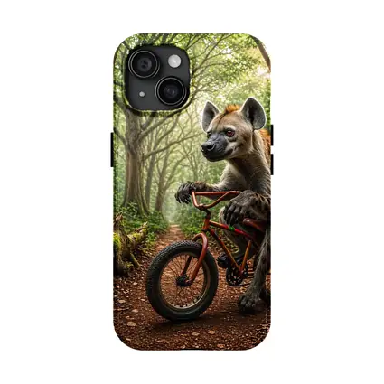 Hyena Riding Bicycle Through Forest Path
