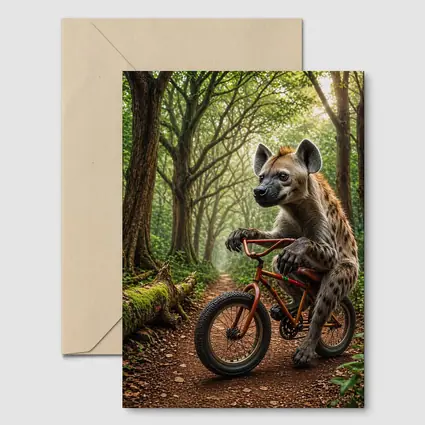 Hyena Riding Bicycle Through Forest Path