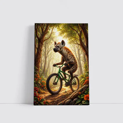 Hyena Riding Bicycle Through Forest
