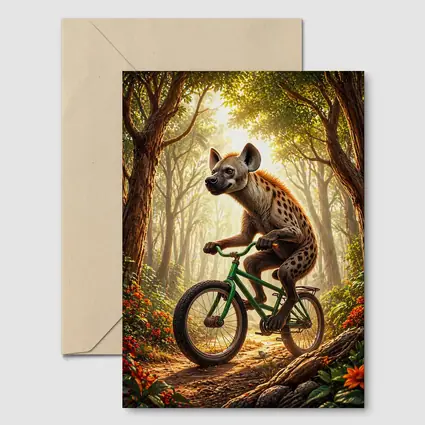 Hyena Riding Bicycle Through Forest