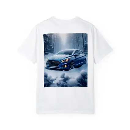 Hyundai Accent Blue in Heavy Snowfall