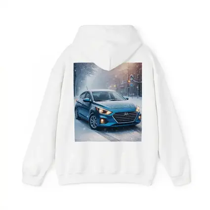 Hyundai Accent Blue Sedan Winter Snow Street