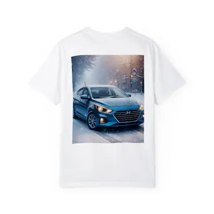 Hyundai Accent Blue Sedan Winter Snow Street