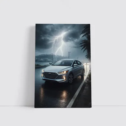 Hyundai Elantra Driving Through Stormy Night