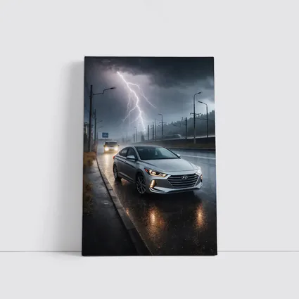 Hyundai Elantra Driving Through Stormy Night