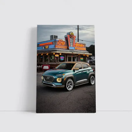 Hyundai Kona Parked Outside Retro Diner