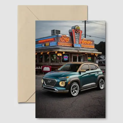 Hyundai Kona Parked Outside Retro Diner