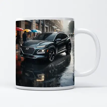 Hyundai Kona Parked On Rainy City Street