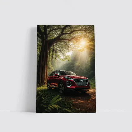 Hyundai SUV Parked in Sunlit Forest
