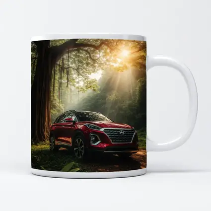 Hyundai SUV Parked in Sunlit Forest