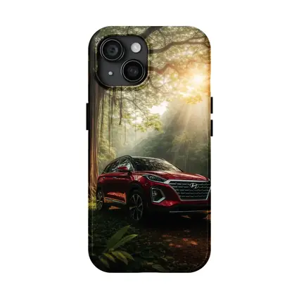 Hyundai SUV Parked in Sunlit Forest