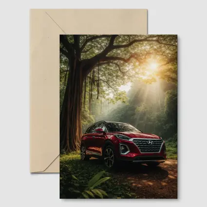 Hyundai SUV Parked in Sunlit Forest