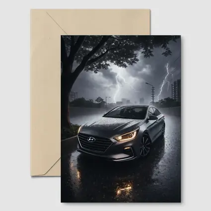 Hyundai Sonata In Dramatic Thunderstorm Rain