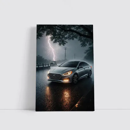 Hyundai Sonata Silver Sedan Stormy Night