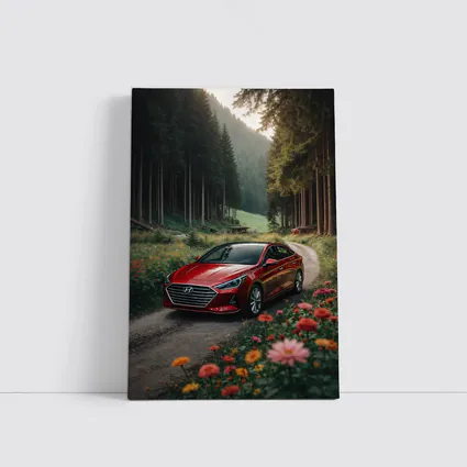 Hyundai Sonata Red Sedan Forest Road