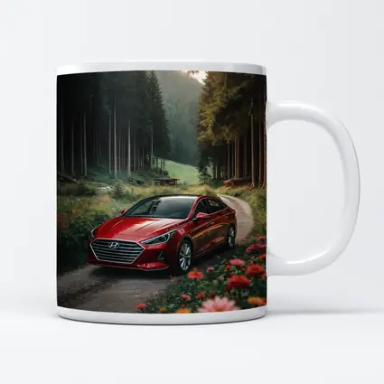 Hyundai Sonata Red Sedan Forest Road