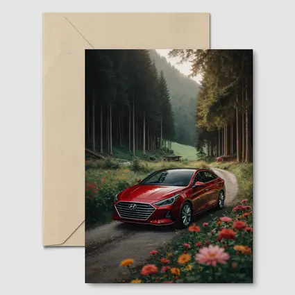 Hyundai Sonata Red Sedan Forest Road