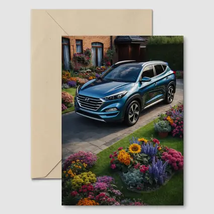 Hyundai Tucson Blue SUV Garden Driveway