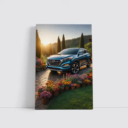 Hyundai Tucson Blue SUV Garden Sunset