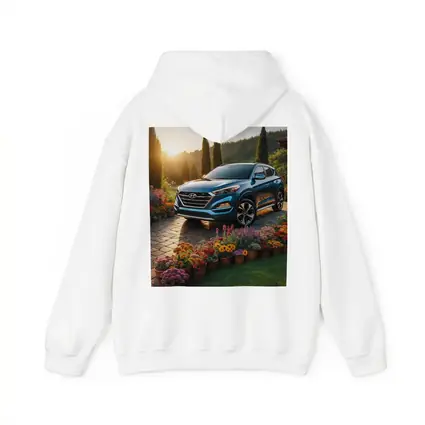 Hyundai Tucson Blue SUV Garden Sunset