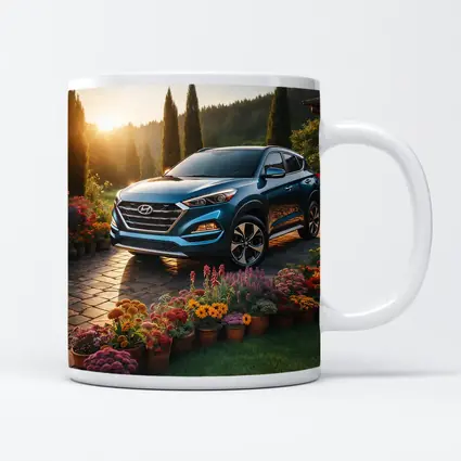 Hyundai Tucson Blue SUV Garden Sunset